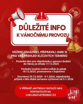 📍Až do středy 17.12.2025 - 24:00 garantujeme dodání do Vánoc pro objednávky na e-shopu. 📍Osobní odběry do 19.12.2025...